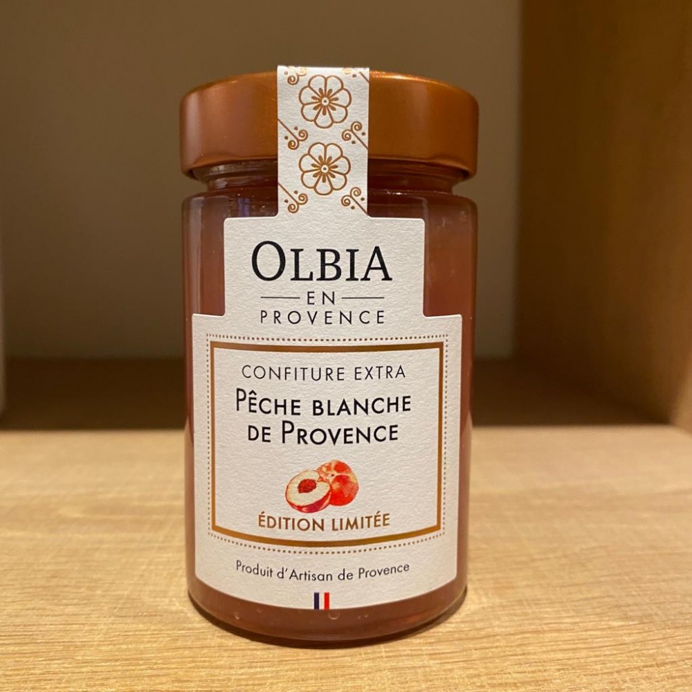 Confiture Extra artisanale Pêche blanche de Provence Olbia en Provence 230g - Fine grocery : online purchase